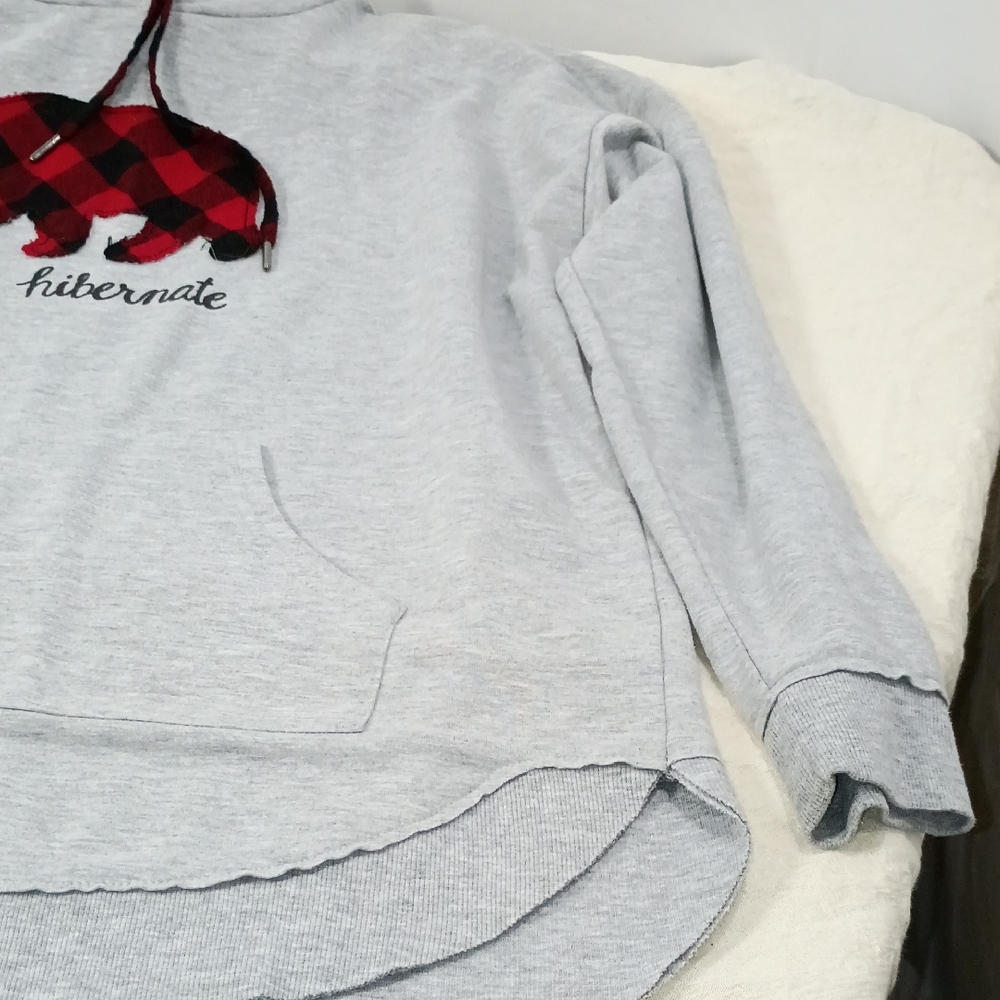 Maurices , Gray Hoodie with Red Plaid Bear - Picture 6 of 8